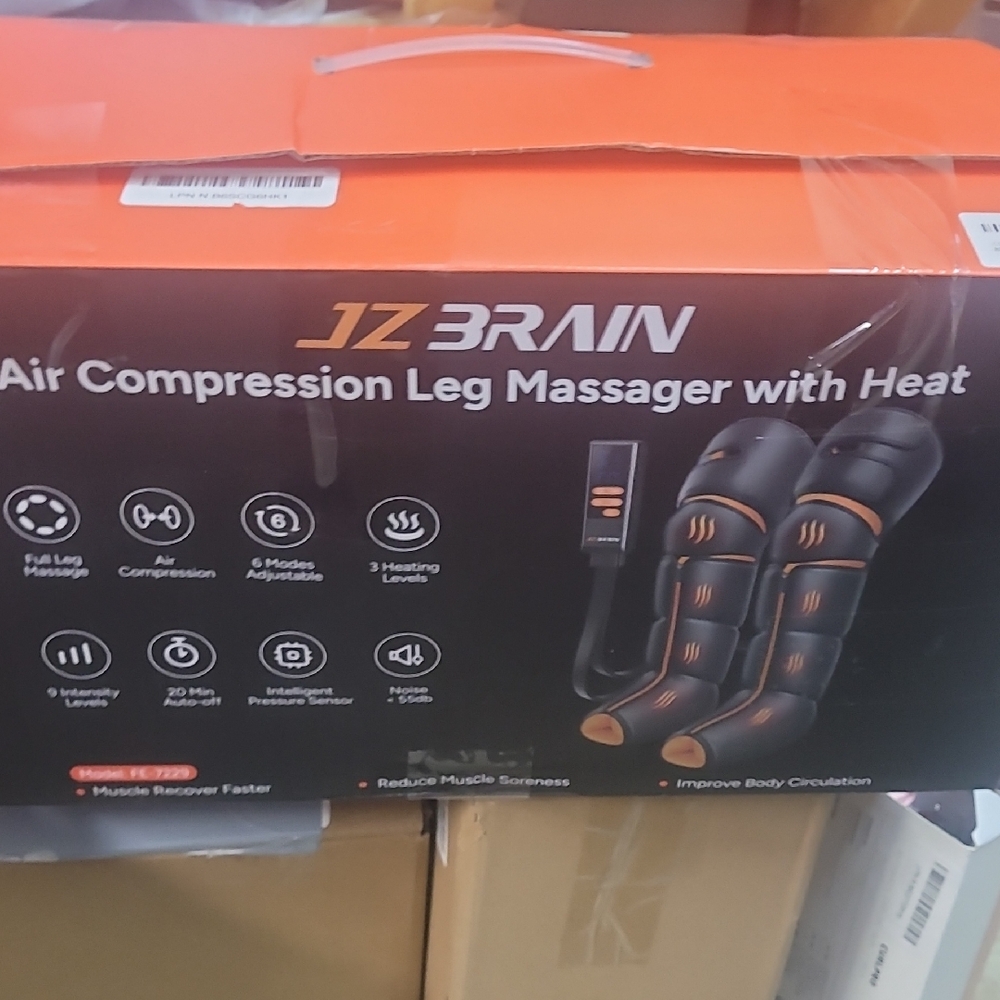 JZ BRAIN Air Compression Leg Massager with Heat - Black/Orange